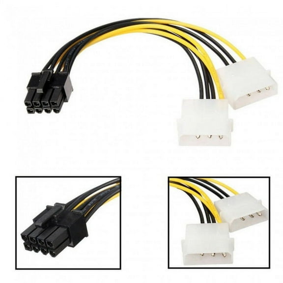 JSER Dual Molex 4pin IDE to 8 Pin PCI-E Power Lead Cable for Asus MSI VGA Video Graphic Card