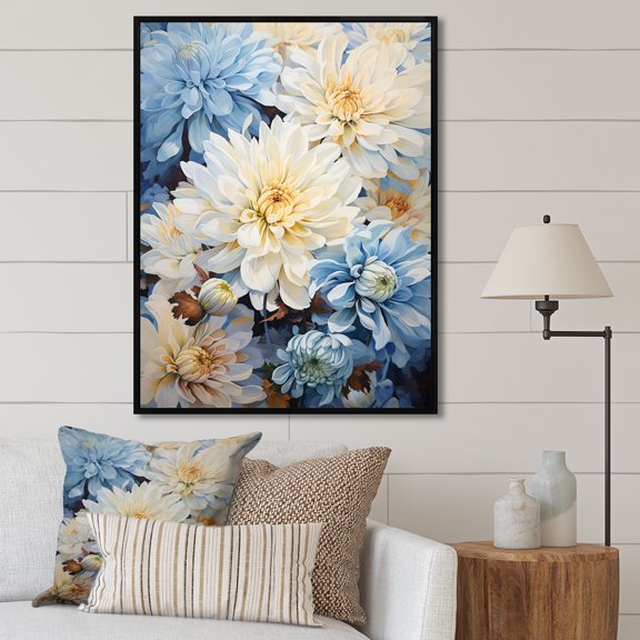Designart "Blissful White And Blue Mums In The Garden IV" Mums Floater Framed Wall Art Prints