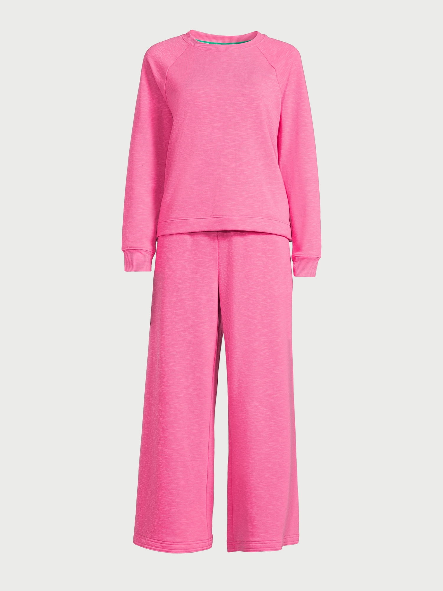 Joyspun Women's Fleece Sleep Top and Wide Leg Pants Pajama Set, 2-Piece, Sizes S to 3X