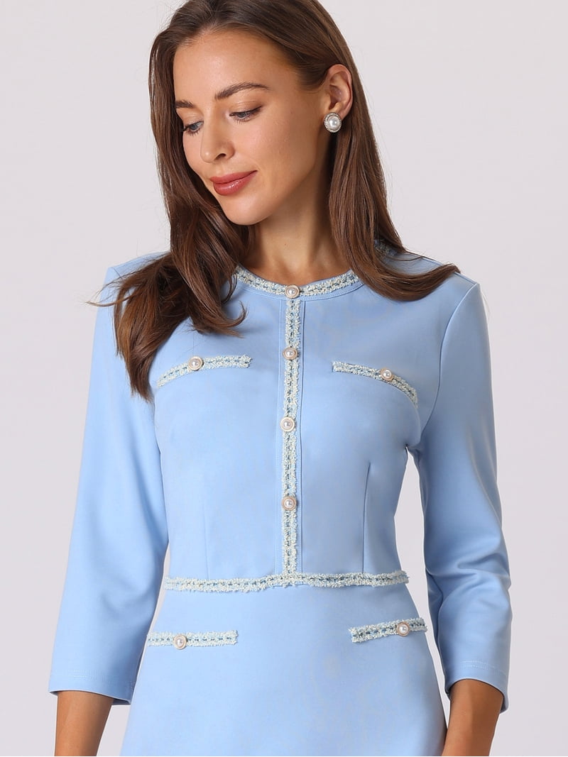 blue tweed dress women Daring Diva A-Line Contrast Color Trim L Blue, Women's, Size: Large Dôen Blue Silk Floral Storybook Do Not Iron Size:S tall