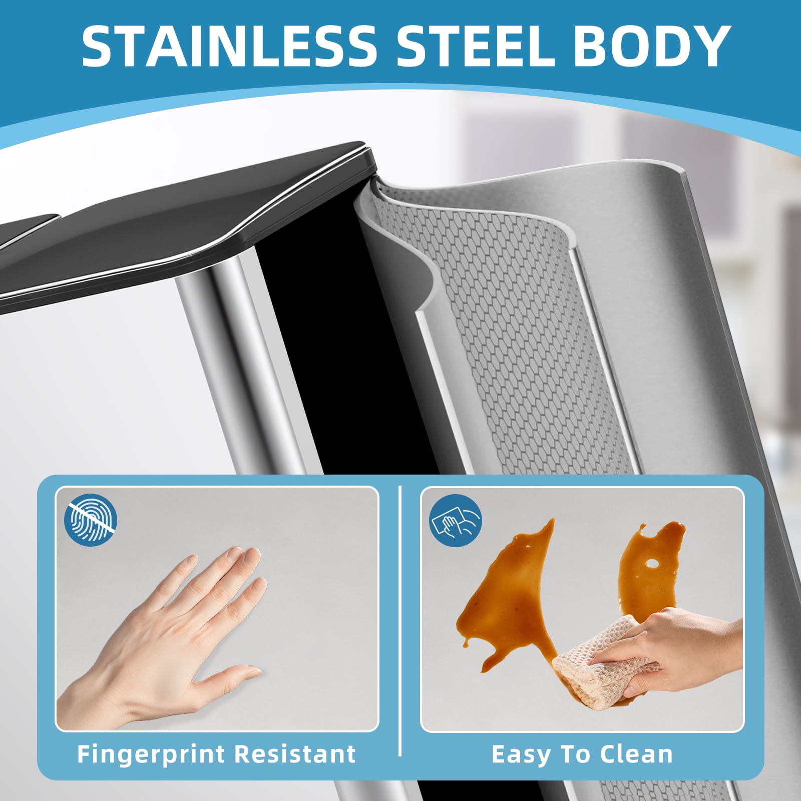 Kitchen Trash Can, 21.2 Gallon Garbage Can with Single Inner Bins, 80 Liter Large Capacity Trash Can with Soft-Close Foot Pedal, Stainless Steel
