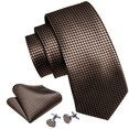 thumbnail image 2 of Set Clásico de Corbata Marrón a Cuadros Barry.Wang, Corbata Tejida, Marrón a Cuadros, Talla Única, 2 of 5