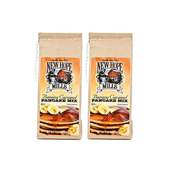 New Hope Mills Banana Caramel or Birthday Cake Pancake Mix- Two 20 oz. Bags (Banana Caramel)