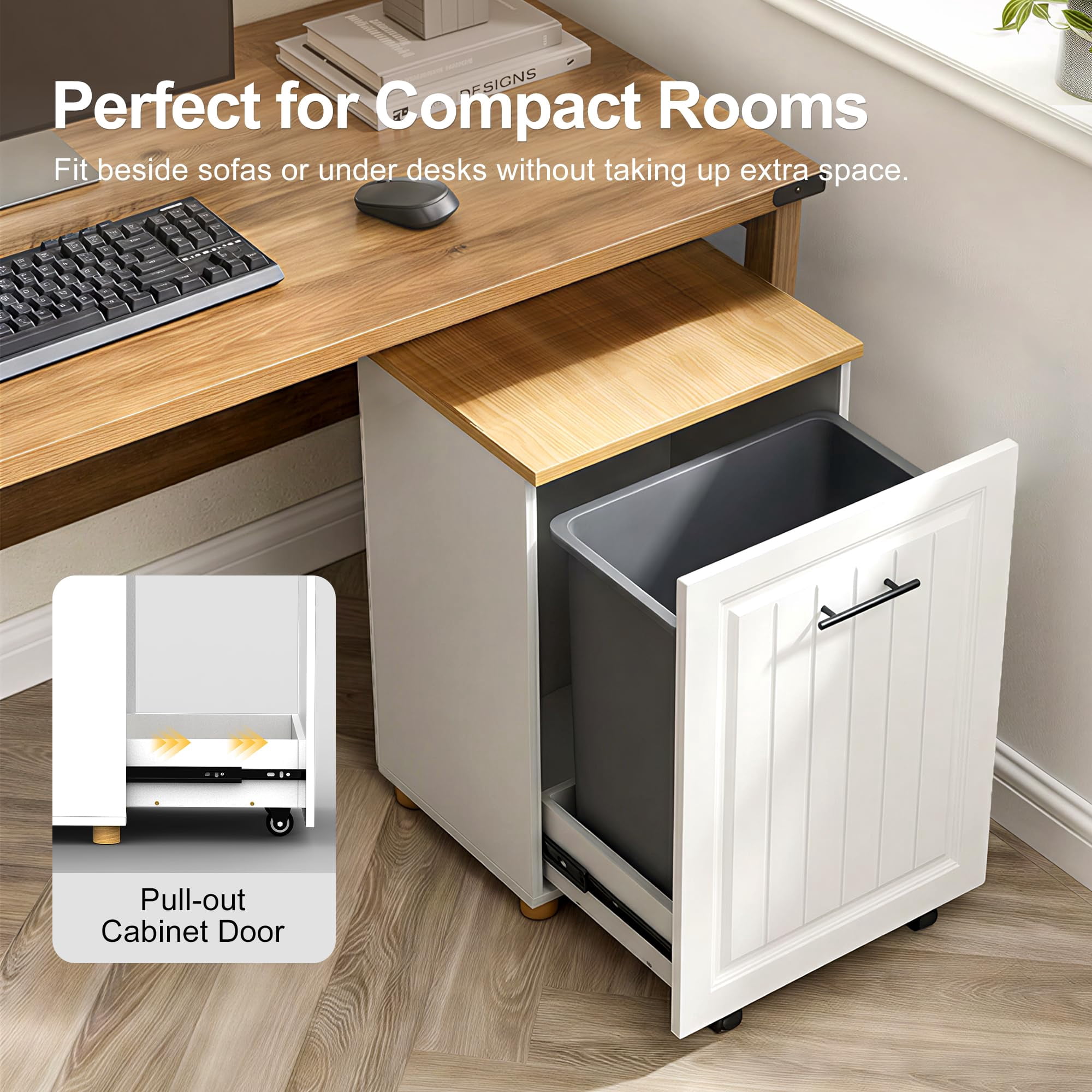 FEXIA Pull Out Trash Can Cabinet for 10 Gallon Bin, Pet Proof Hidden Kitchen Waste Bin, Freestanding Wooden Garbage & Recycling Cabinet for Kitchen, Laundry Room, Living Room