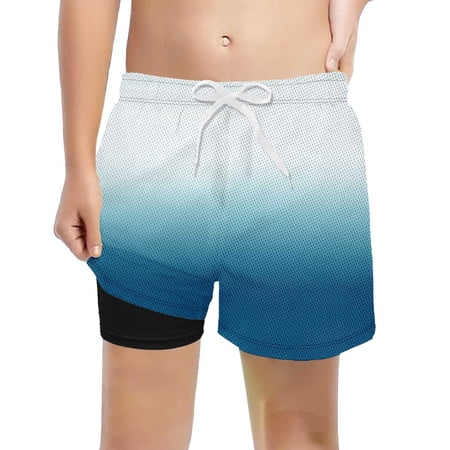 REDARER Boys Gradient 2-in-1 Athletic Shorts Drawstring Waist Mesh Fabric with Built-in Liner for Sports and Play 7-8 Years