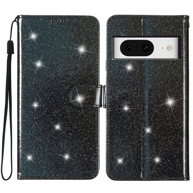 Compatible with Google Pixel 8 Sparkling Glitter Wallet Case with Card Pocket Flip Cover