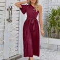 thumbnail image 1 of EGNMCR Robes de Fête pour Femmes Robe d'Été pour Femmes Ajustée Plissée avec Ceinture Robe à Manches Courtes à une Épaule, 1 of 5