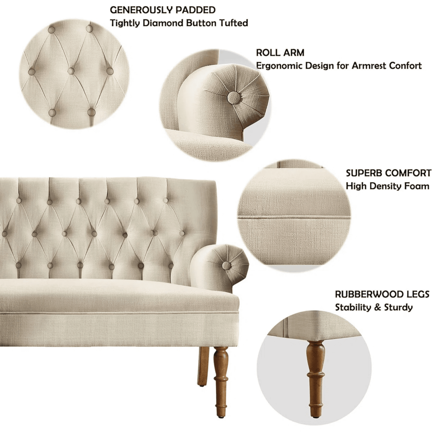 Shengchao Trade Loveseat Sofa for Living Room, Couch in a Box, Sofa para Sala, Love Seats Furniture, Long Couches, Settee, Textile Beige