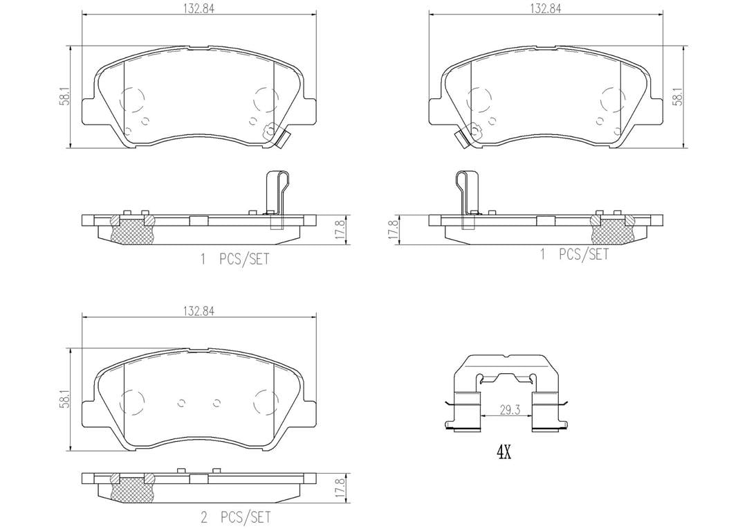 Brembo P18025N Premium NAO Ceramic OE Equivalent Pad