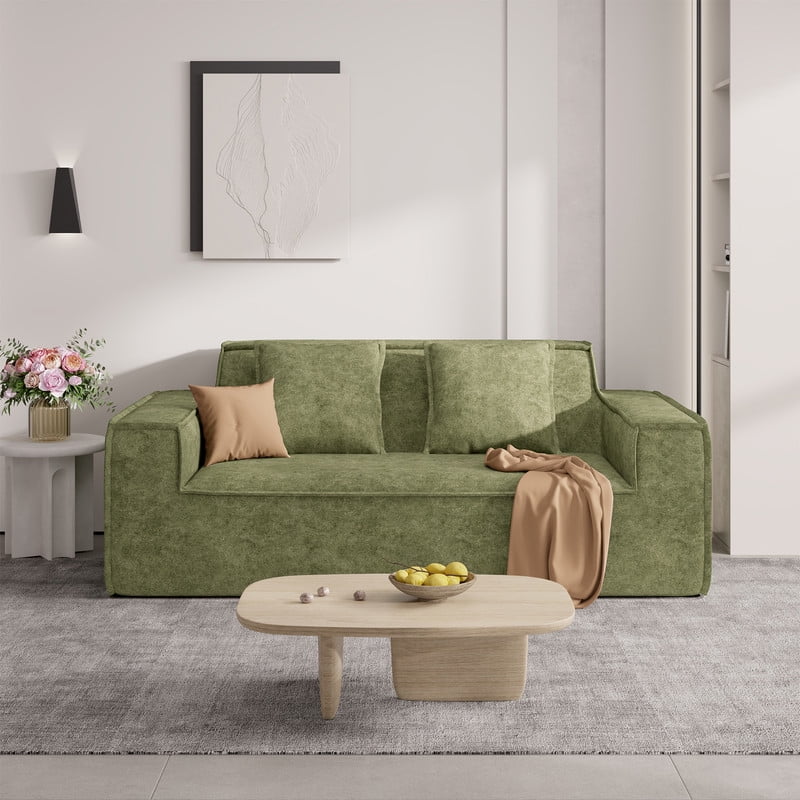 Hawsaiy 75" Pet-Friendly Cat-Scratch Fabric Loveseat Sofa with Wide Armrests & Removable Pillows, No Assembly Foam Couch, Vacuum Packed, High-Density Support, Green