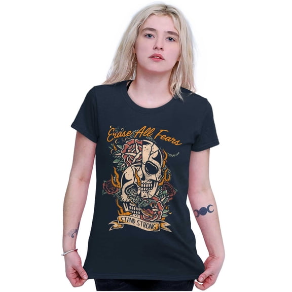 Erase All Fears Snake Skull Tattoo Womens Fitted Plus Size Graphic Tee Brisco Brands 2X