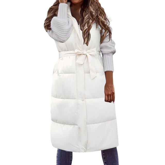 Gibobby Chaleco largo para mujer, Chalecos casuales para mujer, chaleco largo y suave de longitud media, chaquetas de algodón de invierno, ligeras(Beige,XG)