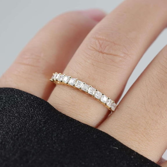 vylahjewellery Half Eternity Moissanite Anniversary Ring Vermeil Yellow Gold Engagement Ring for Women Elegant Princess Cut Diamond Wedding Customize Jewelry