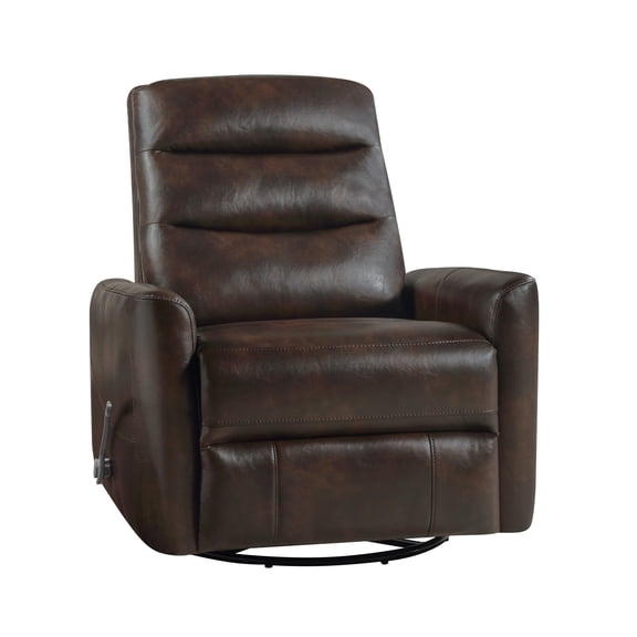 New Classic Furniture Takami Faux Leather Swivel Recliner in Brown