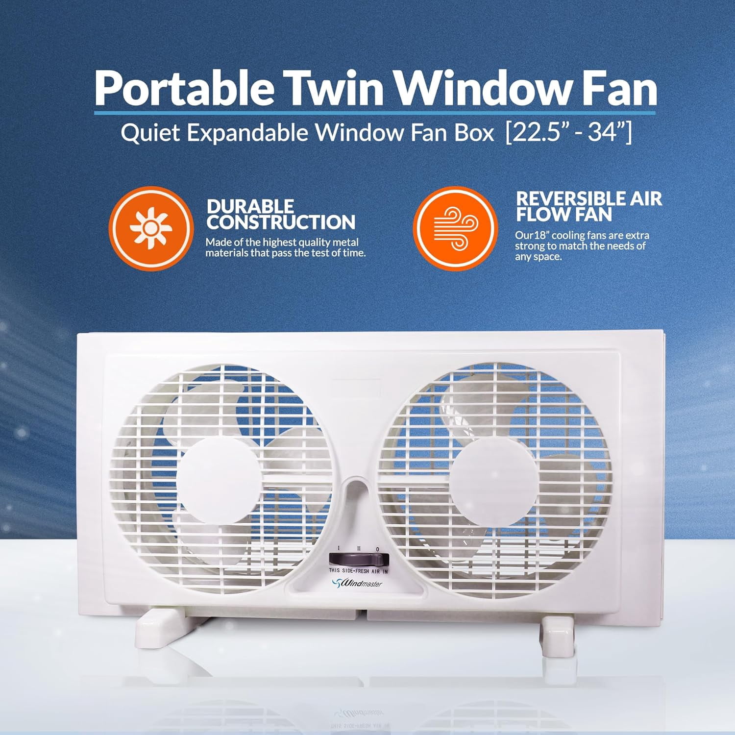 PAMI 9 Inch Twin Window Fan with Reversible Airflow, Portable AC Powered 2-Speed Dual Window Fan, White
