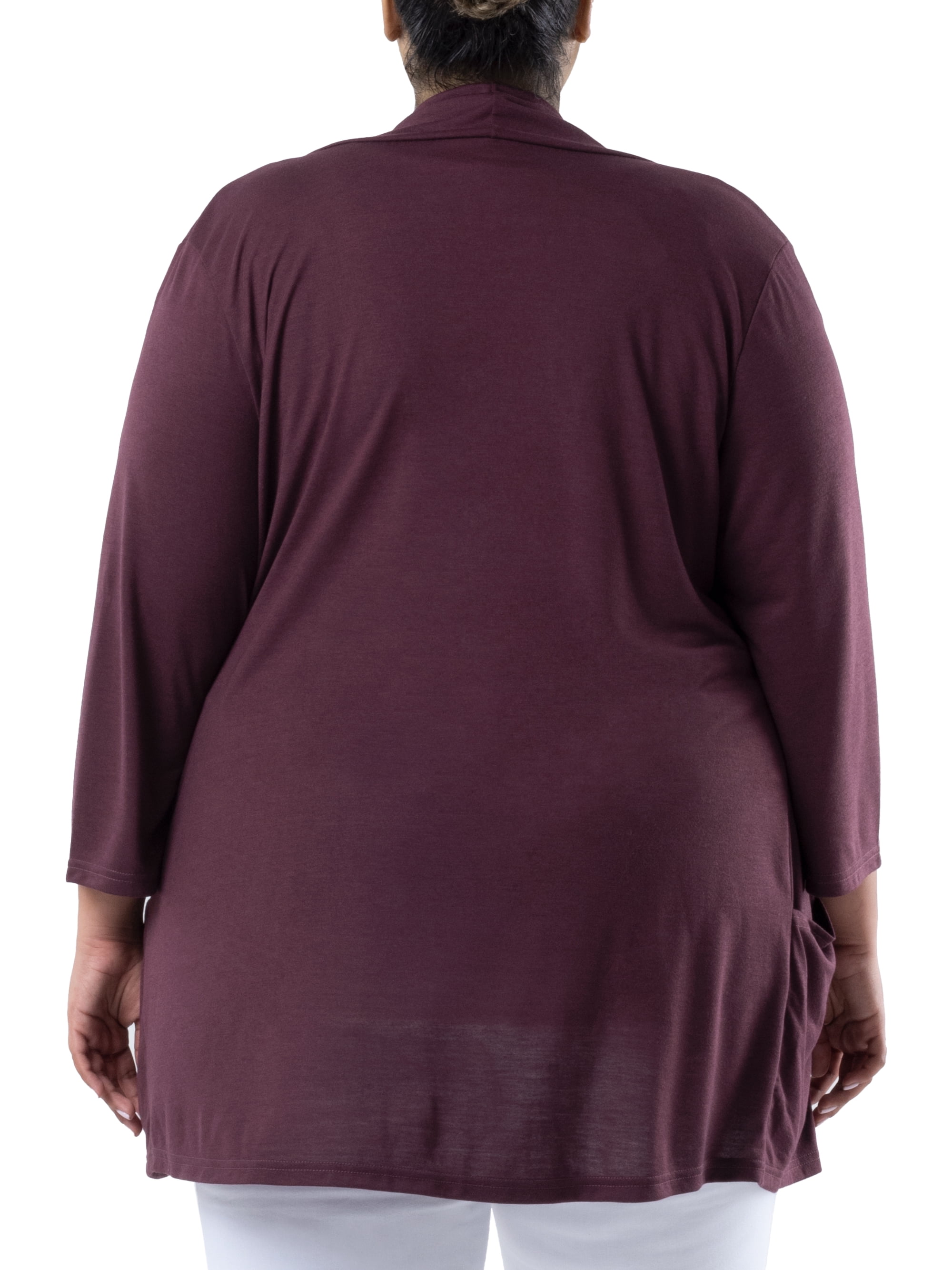 Wright's Women's Plus Size 3/4" Sleeve Draped Open Front Jersey Pocket Cardigan, 1X-5X