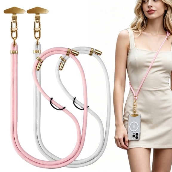 Amaopus 2 Pack Phone Lanyard, Crossbody Neck Phone Strap with 2 Tether Tabs & Metal Buckles, Adjustable for Travel Hiking Sports, Pink White