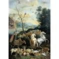 thumbnail image 2 of De Hondt, Lambert 18x24 Black Ornate Wood Framed with Double Matting Museum Art Print Titled - Animals Assembling before the Flood, 2 of 4