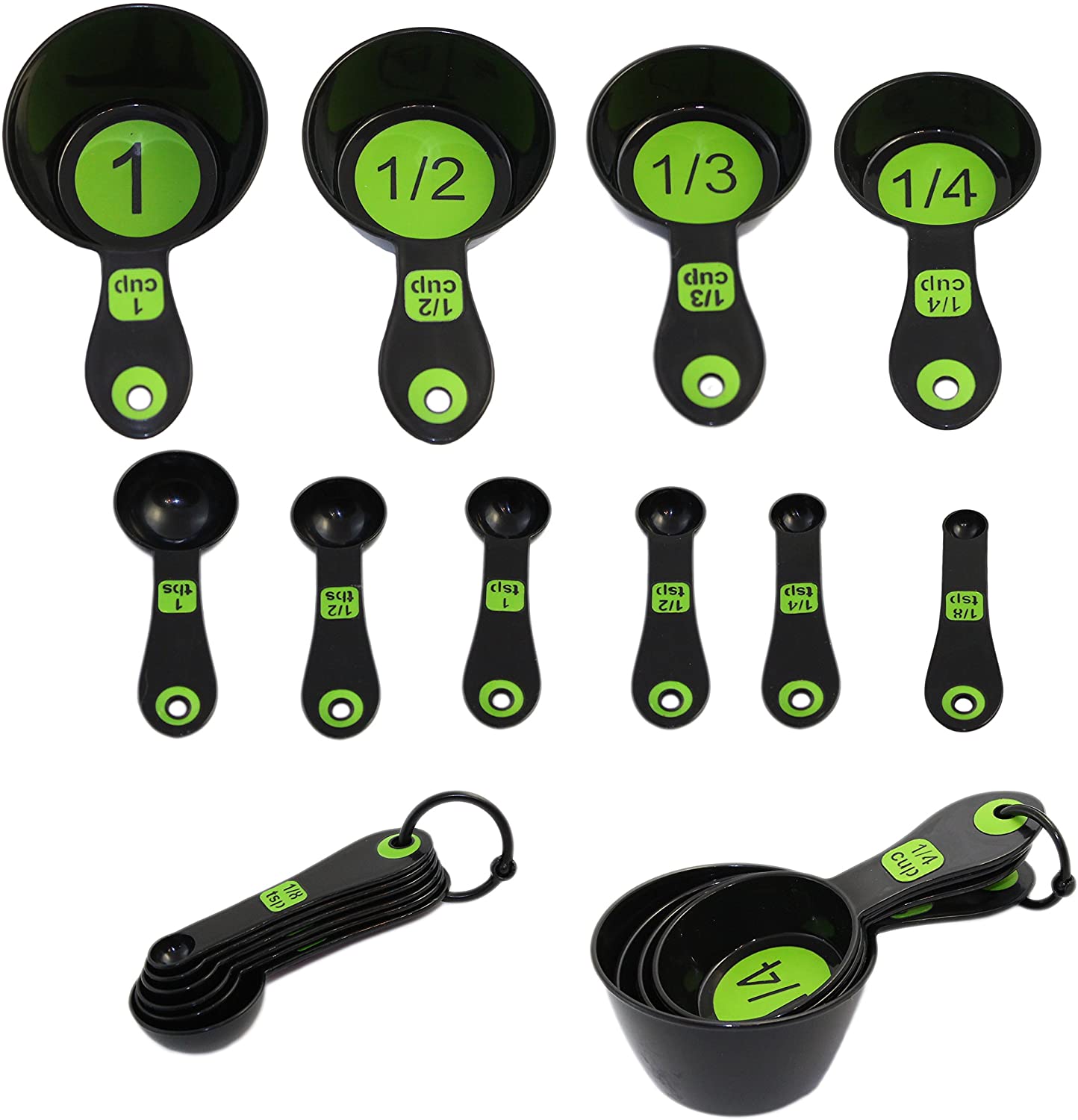 Chef Craft Set of 10 Piece Plastic Measuring Spoons and Measuring Cups (Black & Green) - image 2 of 2