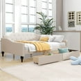 thumbnail image 3 of Tcbosik Upholstered Daybed with 2 Storage Drawers, Full Size Linen Fabric Sofa Bed for Living Room, Guest Room, Bedroom, Space Saving, Easy Assembly, Beige, 3 of 10