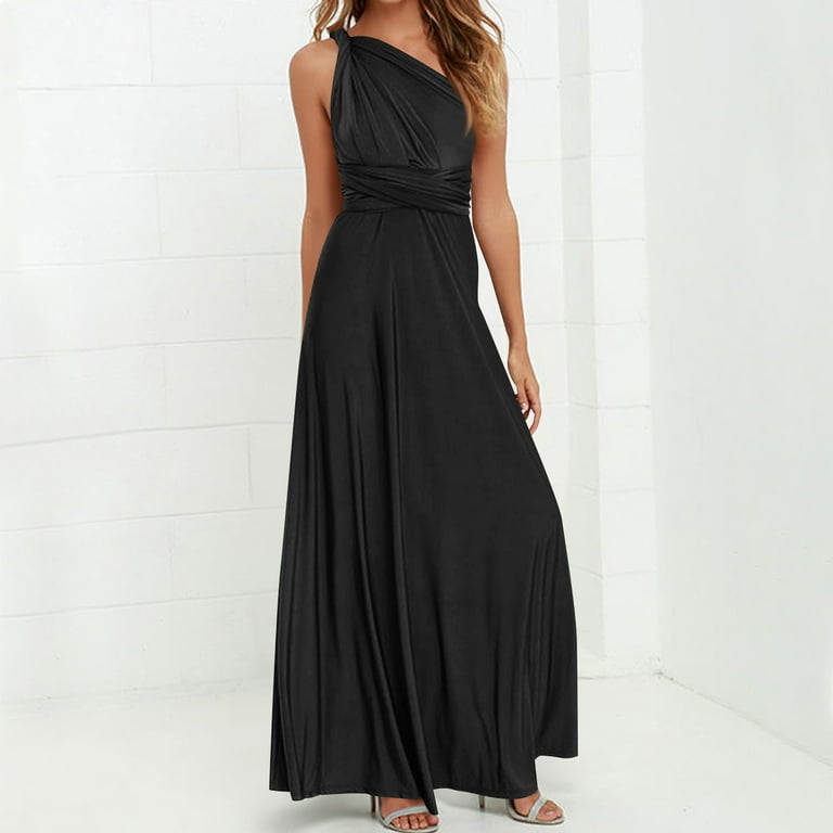black multiway dress Luxe Satin A-line Multiway Infinity Dress in Black
