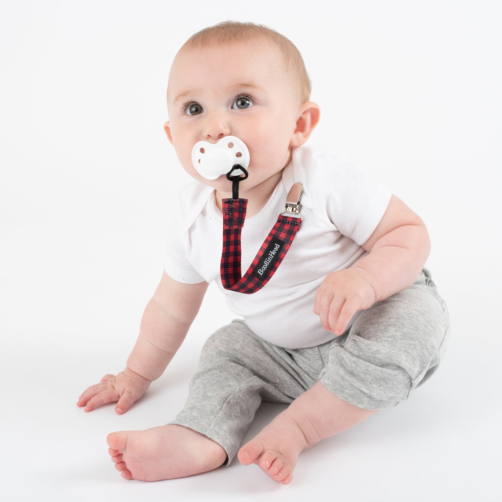 BooginHead Universal Pacifier Clips, Infant Toddler Boys and Girls, Red Plaid