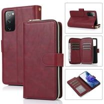 Dteck 9 Card Slots Wallet Case for Samsung Galaxy S20 FE 6.5-inch,Retro Magnetic Strap Card Pocket Leather Zipper Hybrid Rubber Shockproof Kickstand Phone Cover,Winered