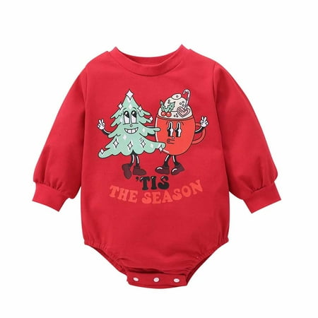 

Odeerbi Reduced Christmas Outfit For Boys Girls Autumn Spring Baby Cute Romper Long Sleeve Button Sweatshirt Jumpsuits Red