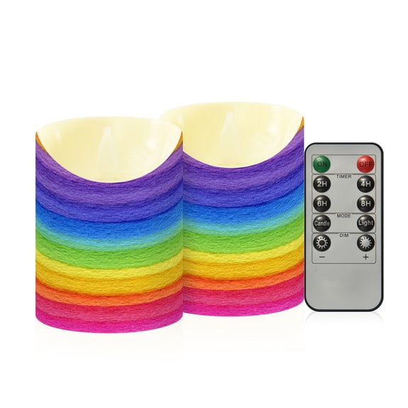 2 PCS Tilted Flameless Candles Flickering LED Lights Battery Operated Candles with Remote Timers for Holiday Decor Watercolor Rainbow Colors