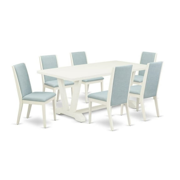 East West Furniture V-Style 7-piece Wood Dining Room Set in White/Baby Blue