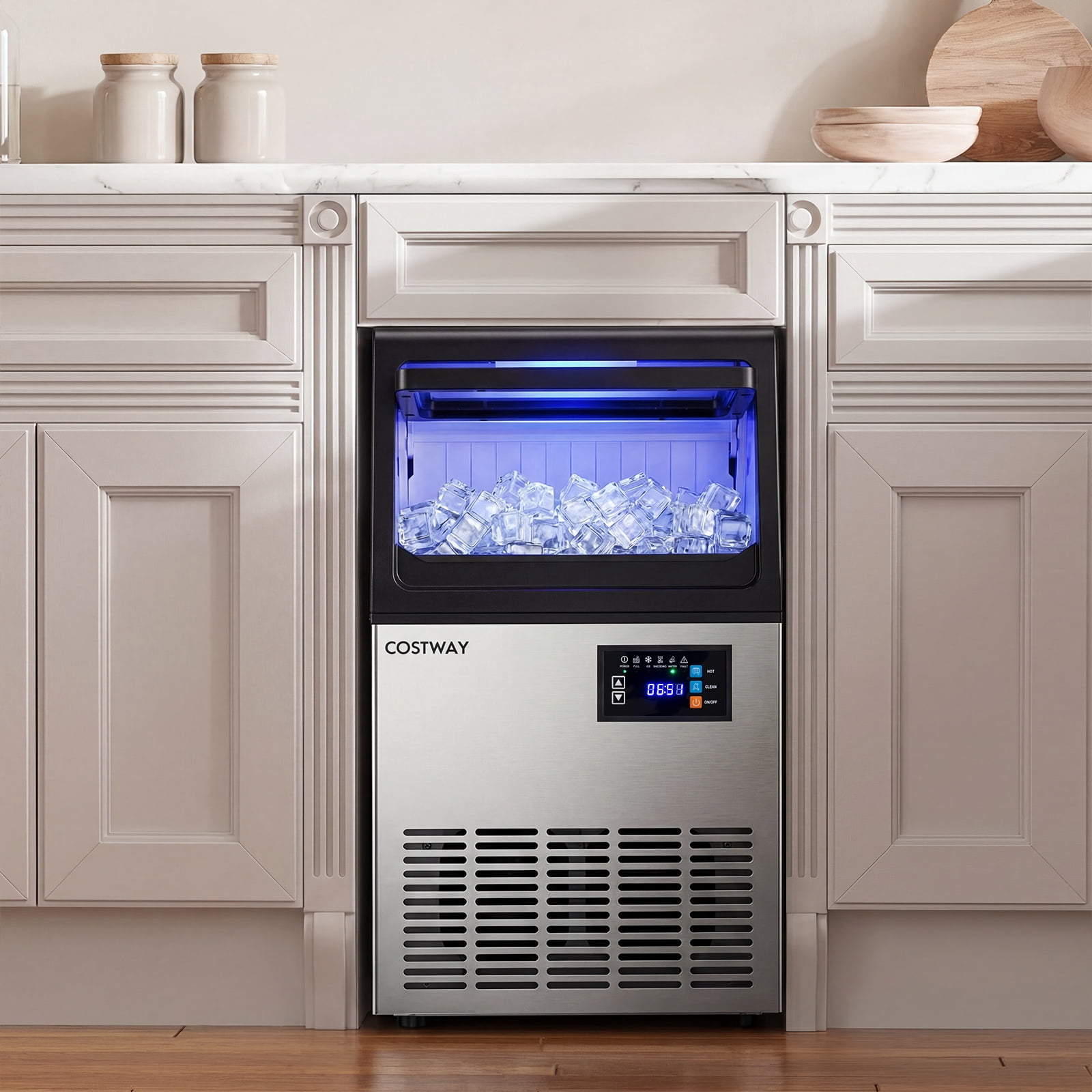 Costway Commercial Spray-Type Ice Maker Machine, Under Counter & Freestanding Ice Making Machine