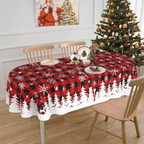 Oval Christmas Tablecloth 60x120 Inch, Winter Snowflake Christmas Plaid Tablecloth, Holiday Xmas Table Cover Decor