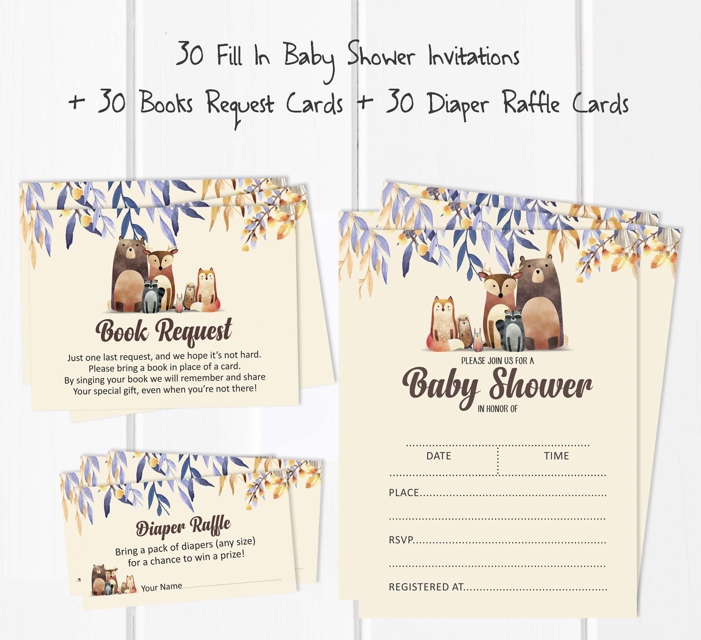 Inkdotpot Set Of 30Jungle Animals Baby Shower Invitations-Diaper Raffle Tickets And Baby Shower Book Request Cards Gender Neutral Invites Its A Boy Its A Girl