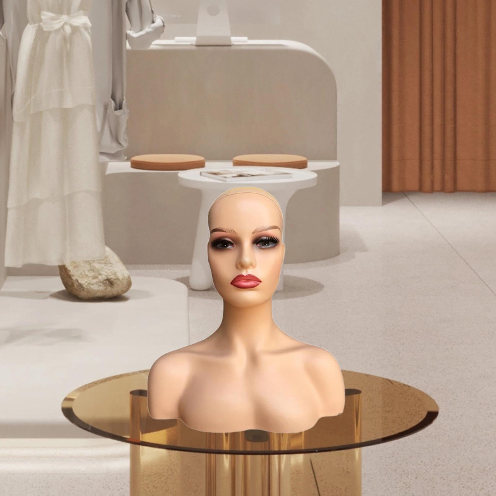 Serenable Female Mannequin Head Manikin Head Circumference 53cm Showing Stand Holder for Earrings Display Home Salon E
