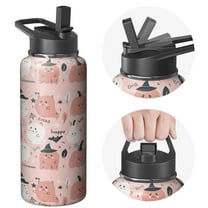 Spooky 32oz Halloween Tumbler with Lid and Straw – Double Wall Stainless Steel Insulated Coffee Travel Mug – Ghost Skull Pumpkin Cup Gift for Women Men Girls