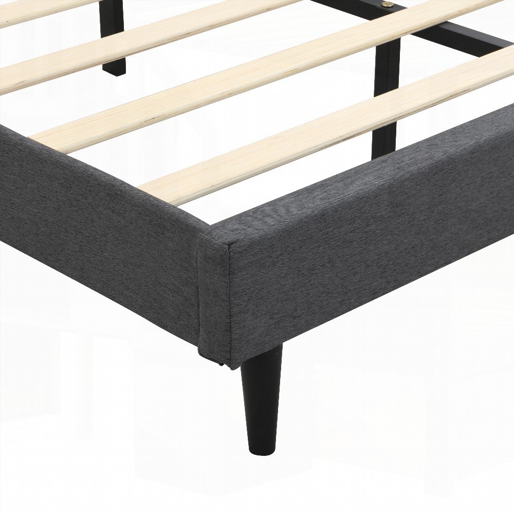 King Size Upholstered Platform Bed Frame with Modern Button-Tufted Linen Fabric Headboard,No Box Spring,Dark Grey for Bedroom
