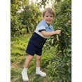 thumbnail image 4 of BemeyourBBs Toddler Baby Boy Summer Clothes Jacquard 2 Pieces Outfits Contrast Short Sleeve Button Down Shirts and Solid Shorts Set Toddler Boys Summer Outfit, 4 of 9