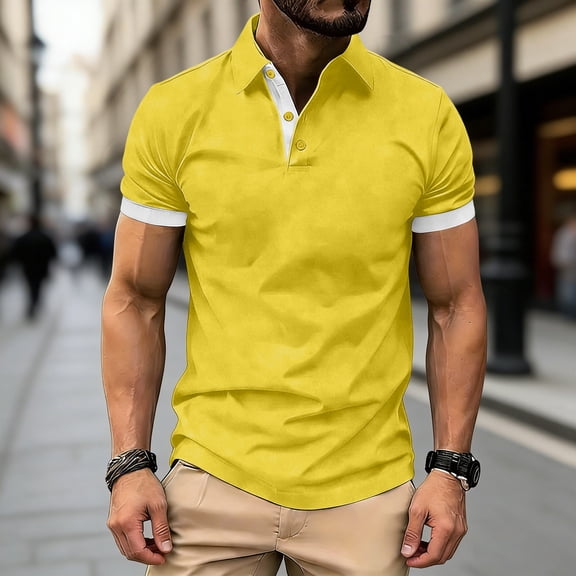 Elvqul Mens Collared Tops Tees Big and Tall Summer Short Sleeve Solid