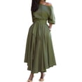 thumbnail image 2 of Robe Épaule Oblique Confortable à Lacets Solide Couleur Cravate Ceinture Robe pour le Travail, 2 of 13