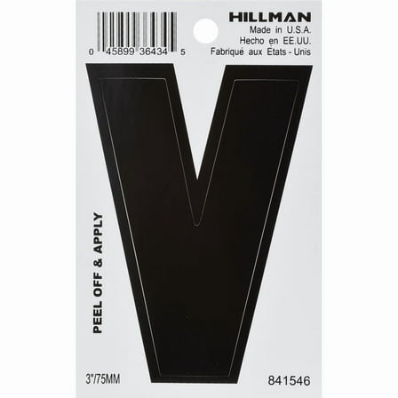 Hillman Group 841546 3 in. Black Glossy Vinyl Die-Cut Adhesive Letter - V