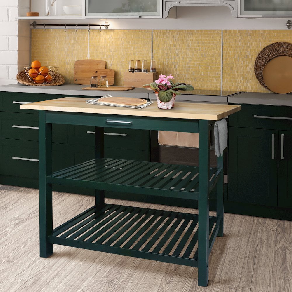 Kitchen Island with Solid American Hardwood Top, Hunter Green
