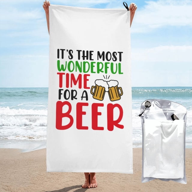 Es el momento más maravilloso para tomar una cerveza Toalla de playa navideña divertida Toallas de baño de microfibra Manta de playa suave para desfiles Natación Yoga Mujeres Hombres