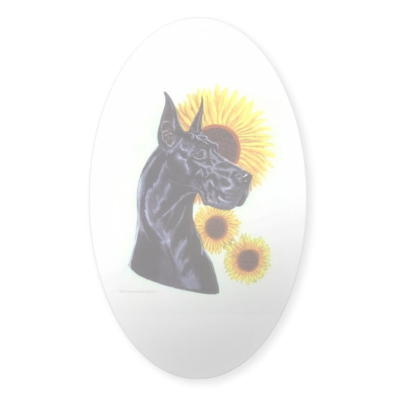 CafePress - C Blk Sunflower Oval Sticker - Sticker (Oval)