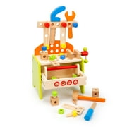 Wooden Tool Bench Set for Kids Toddlers ,Wooden Play Tool Workbench Pretend Play Set W/ Take-Along Tool Box and Accessory Play Set ,Gift for Boys Girls