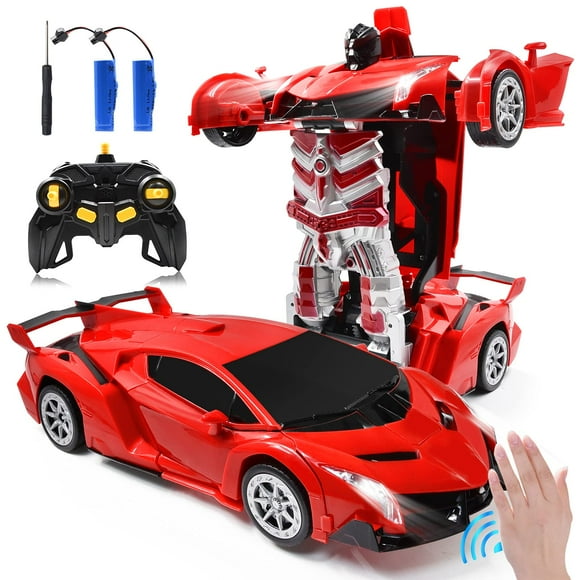 Zahooy RC Car Transforming Robot Model Toy,1:14 Gesture Sensing Drifting Remote Control Transform Vehicle,Deformed Racing with Realistic Engine Sounds & One-Button Transformation for Boys Girls (Red)