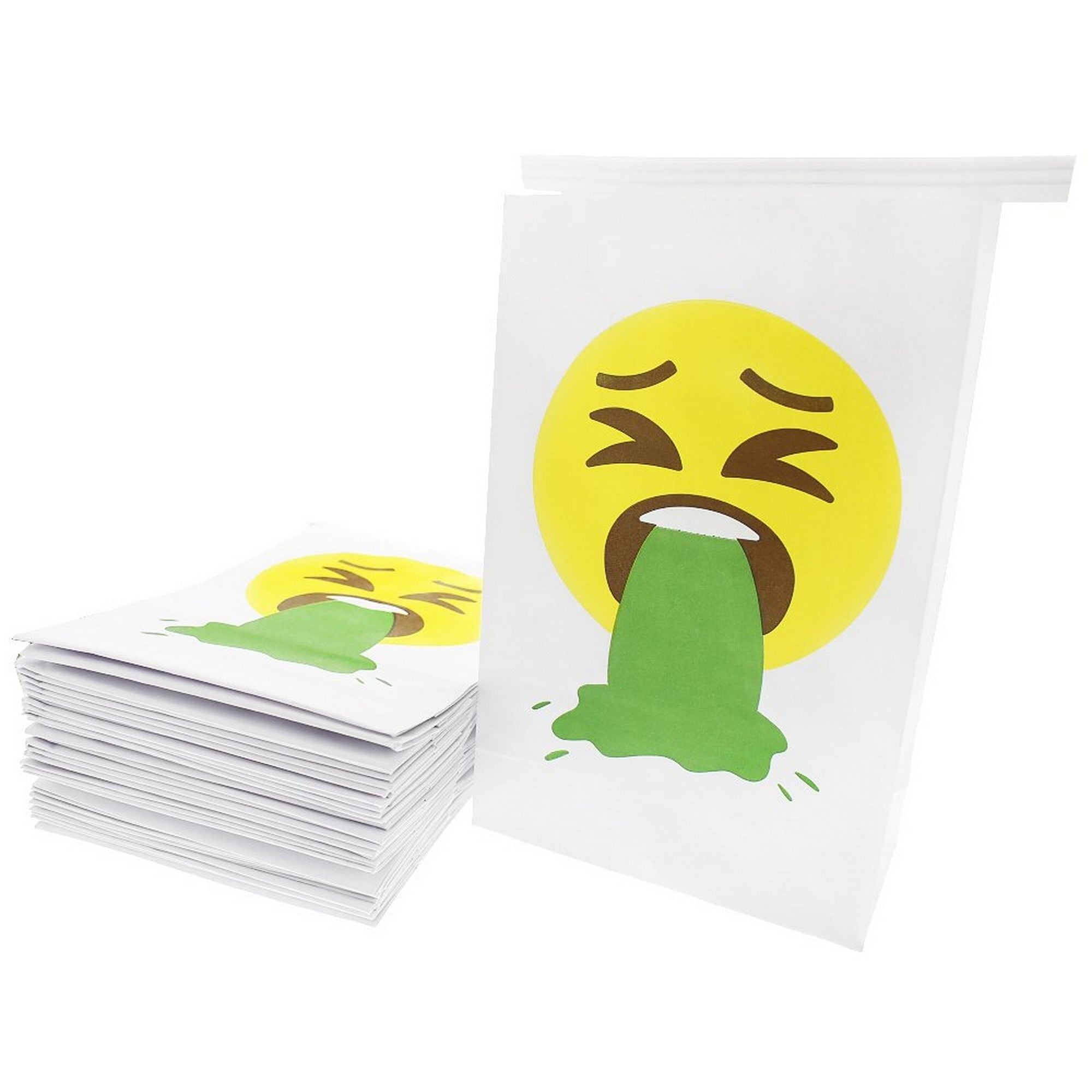 Barf Bag 50Count Car Vomit Bags Vomiting Emoji White Throw Up Sick