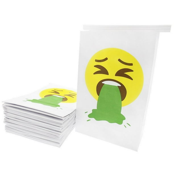 Barf Bag 50Count Car Vomit Bags Vomiting Emoji White Throw Up Sick