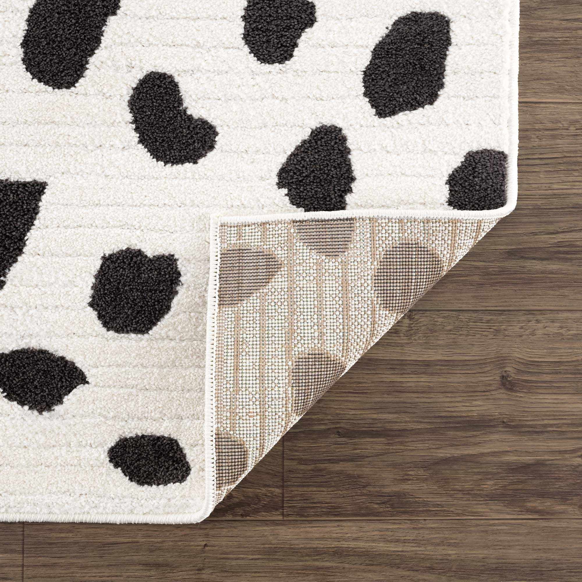 Hauteloom Tariffville Modern Animal Print Dalmatian Style Area Rug for Living Room, Bedroom, Kids Room, Nursery - High Pile Carpet - Black and White, Charcoal - 2'7" x 7'3" (2x8)