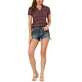 thumbnail image 3 of MODA NOVA Juniors Cotton Boyfriend Button Front Short Sleeves Plaid Shirt XL Burgundy, 3 of 7