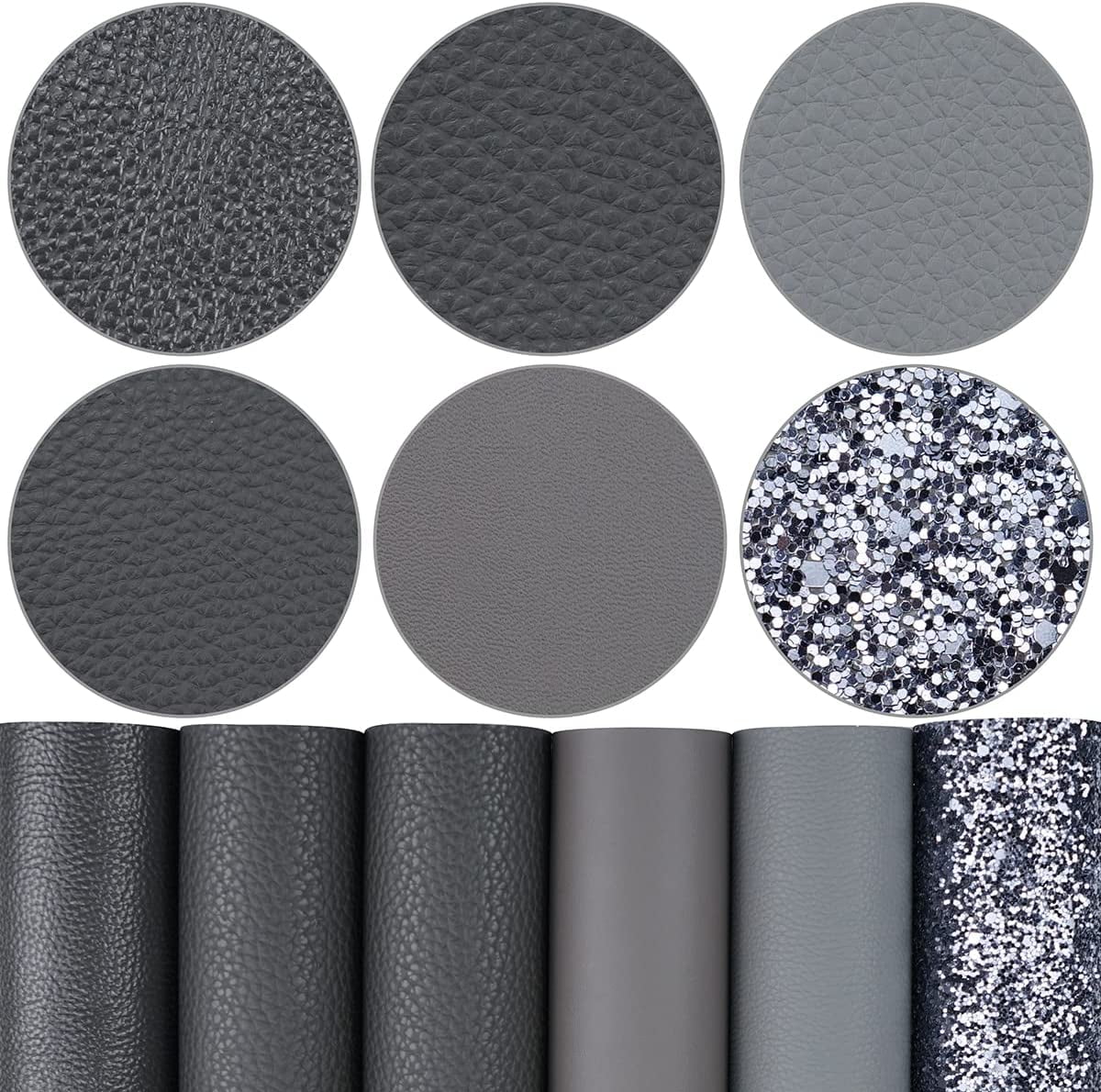6 Pieces 8x12 Inch (21x30cm) Faux Leather Sheets Dark Gray Color Series